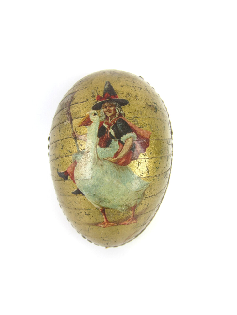 Antique Halloween Candy Container Dresden Paper Mache Egg Witch Mother Goose